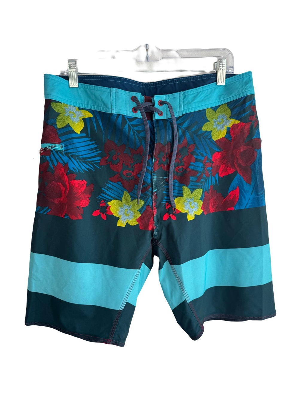 Burnside  Men’s  32  Blue  Red  Floral  Board  Shorts  Swimsuit  Vibrant  Casual